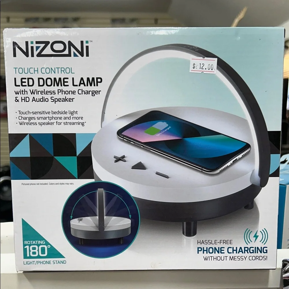 Touch Control LED Dome Lamp with Wireless Phone Charger - Black and White